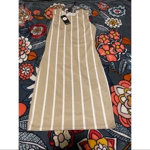 Boohoo Tan Striped Body-Con Dress, New with Tags, Size Tall 6